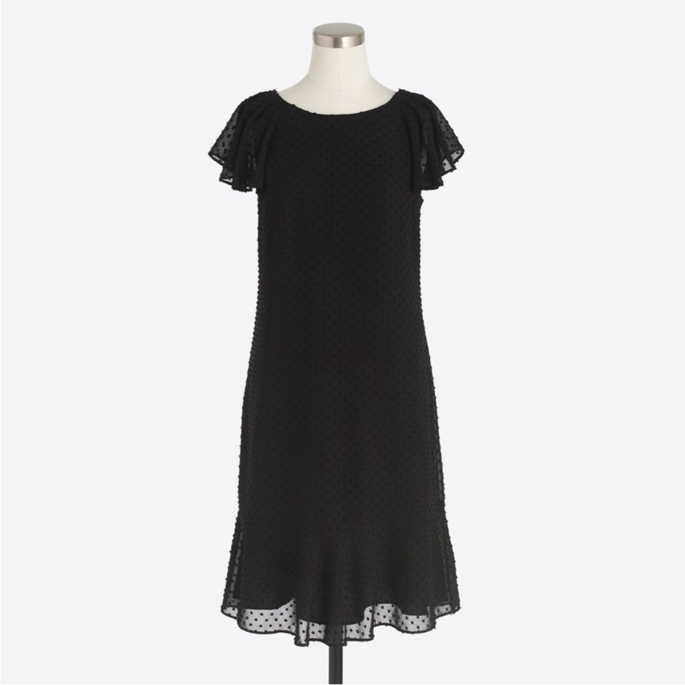 Jcrew Black Swiss Dot Ruffle Sleeve Flounce Dress size 2